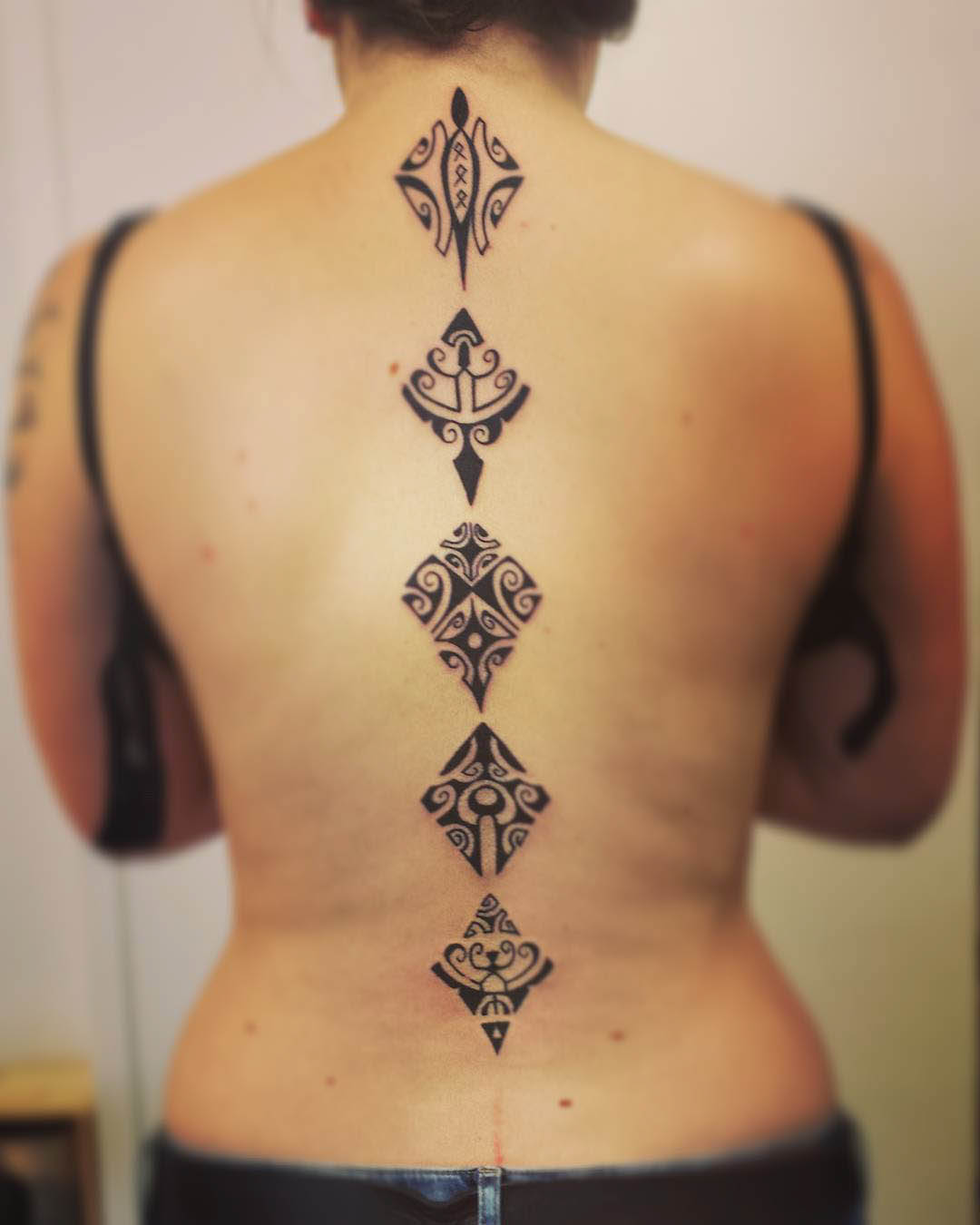 Black Ink Maori Back Body Tattoo
