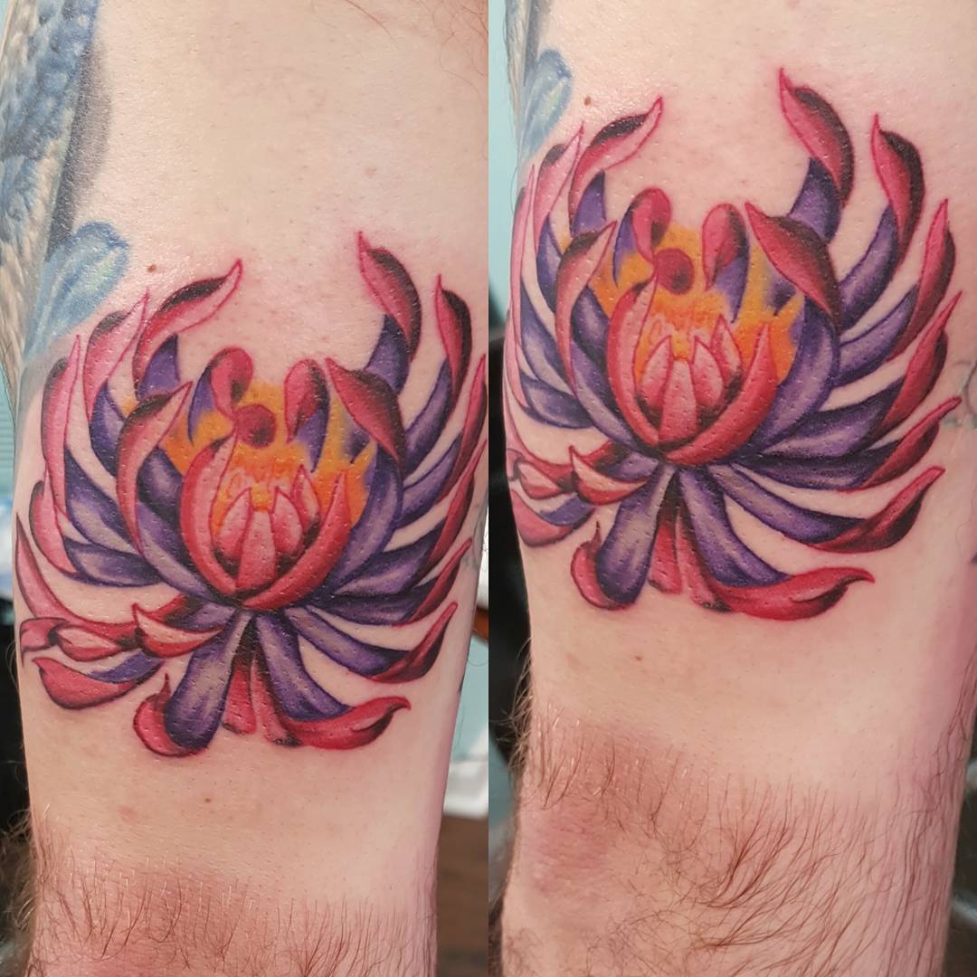 Purple Lotus Tricep Tattoo by bronbronink