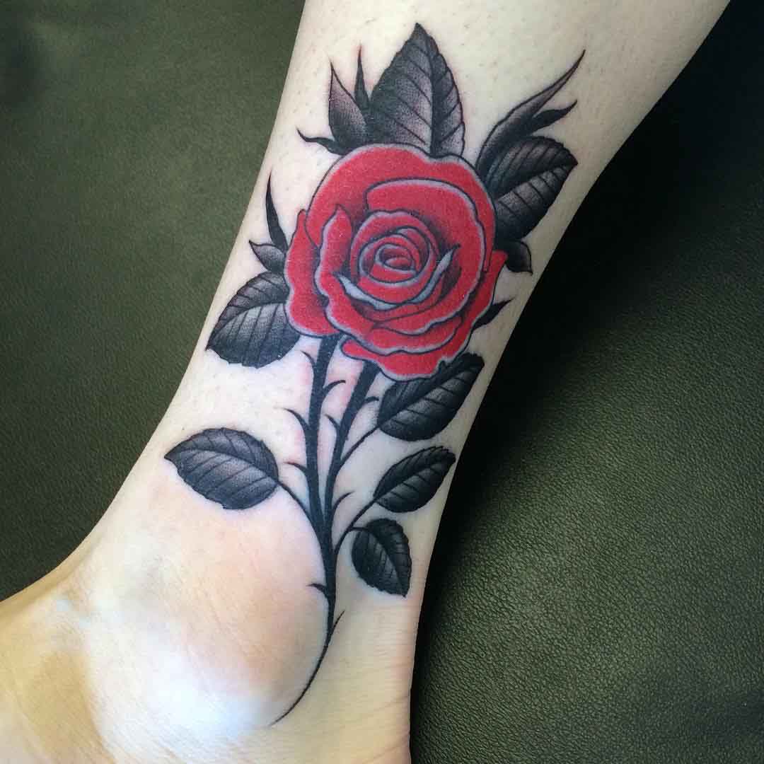 Tattoo tagged with flower small micro tiny red rose ankle little  nature luizaoliveira green illustrative  inkedappcom