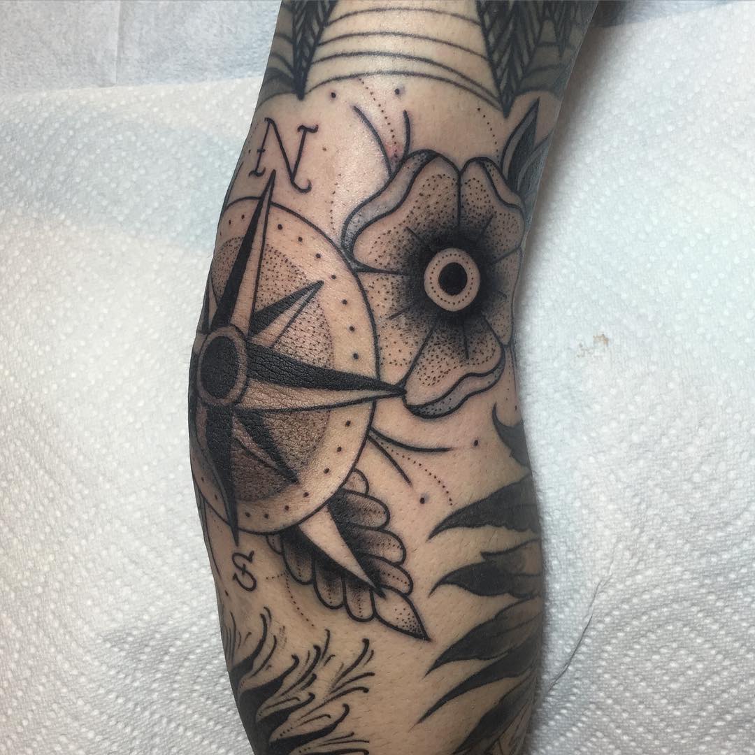 Rose Compass Tattoo by emilyelinskitattoo