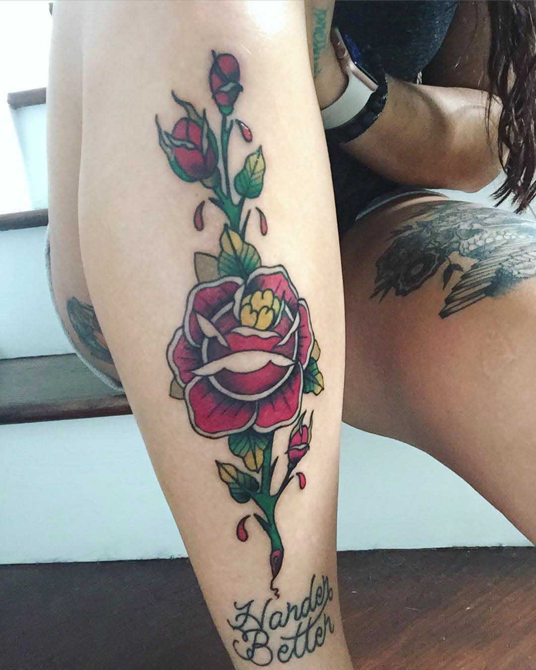 Rose Tattoo on Leg by lesyadanko