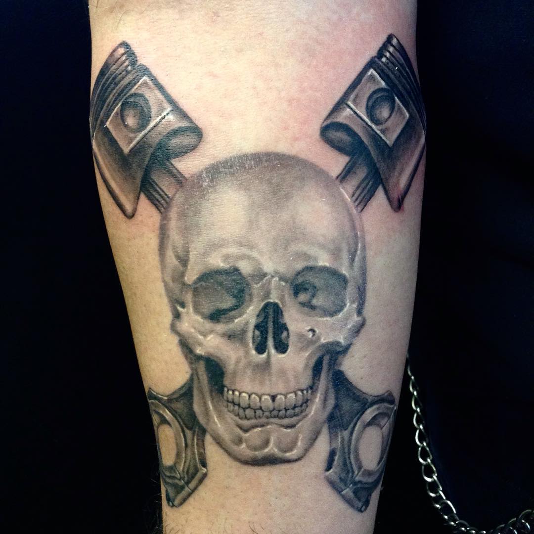 Skull wings and piston tattoo  Neck tattoo Piston tattoo Tattoos