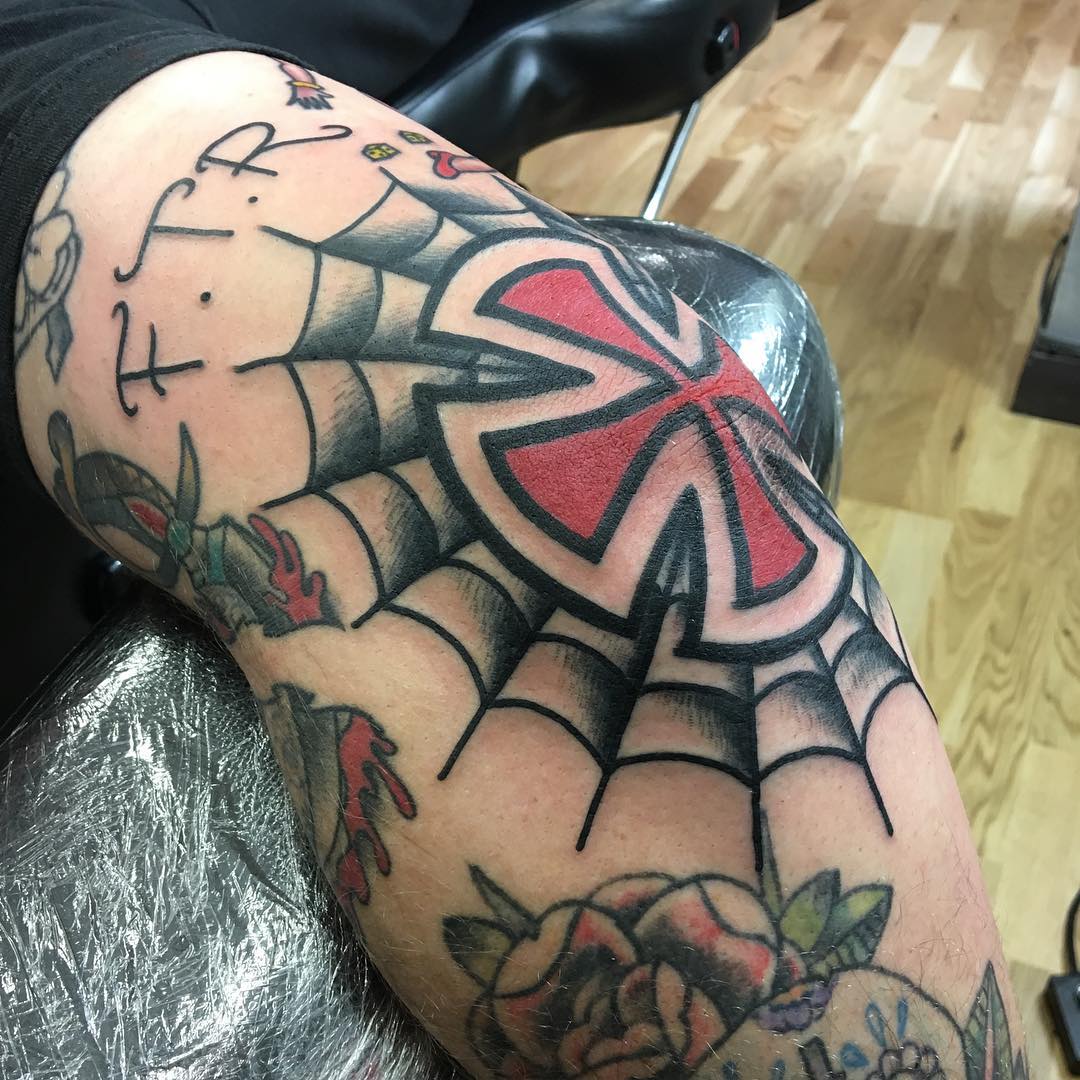 Spider Web Elbow Tattoo by benrobertstattoos