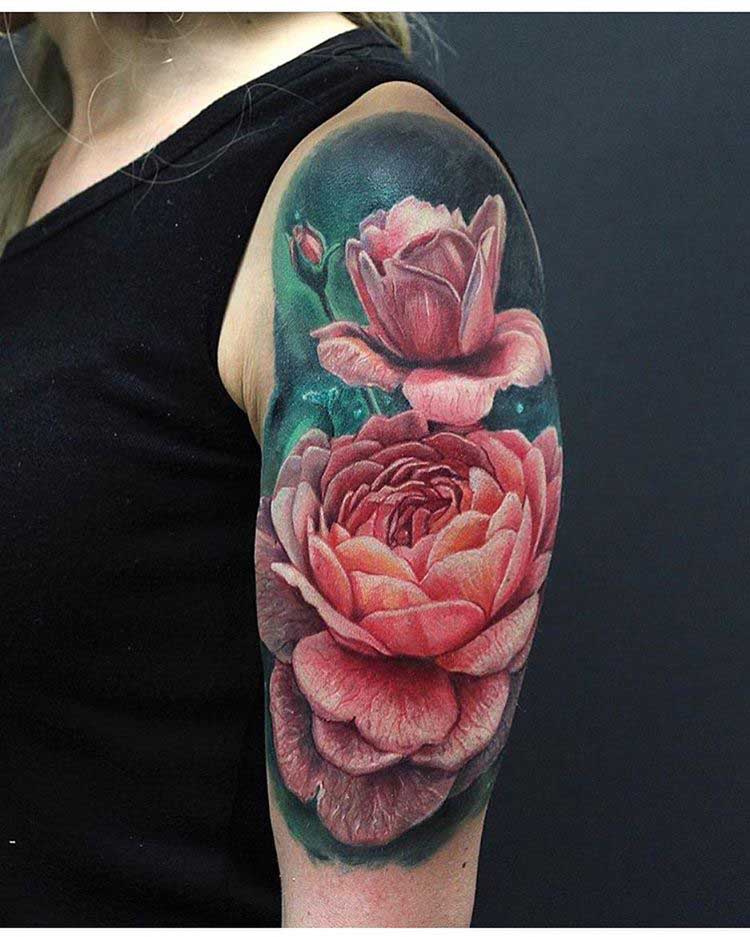soulder tattoo pink flowers