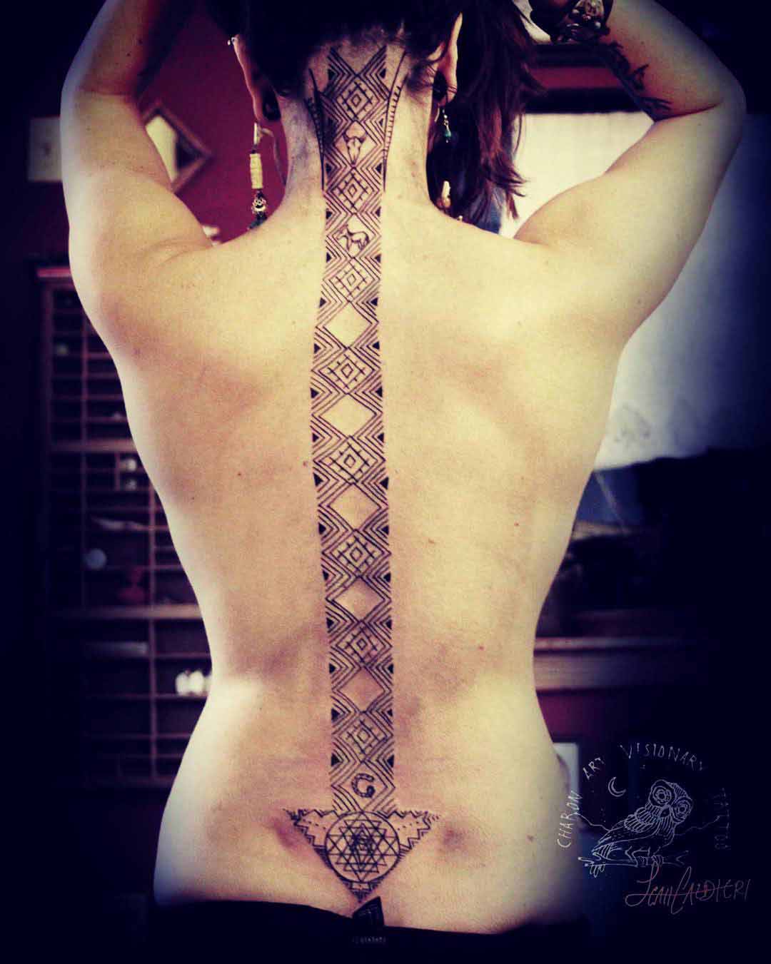 Tattoo Going Down Spine by charonarttattoo