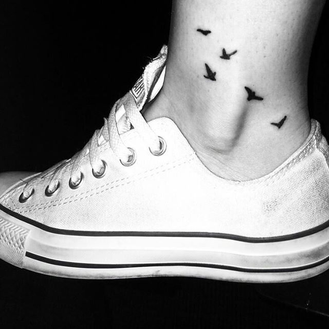 Tiny Birds Tattoos on Ankle
