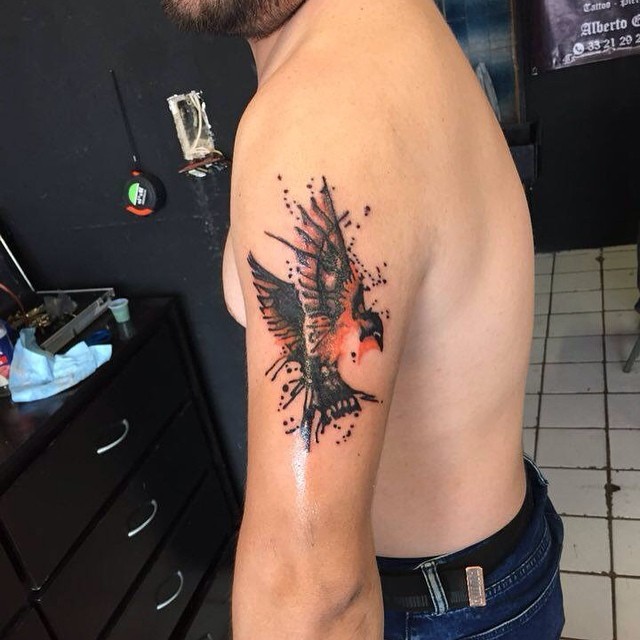 Watercolor Bird Tattoo Tricep by eddie_champ
