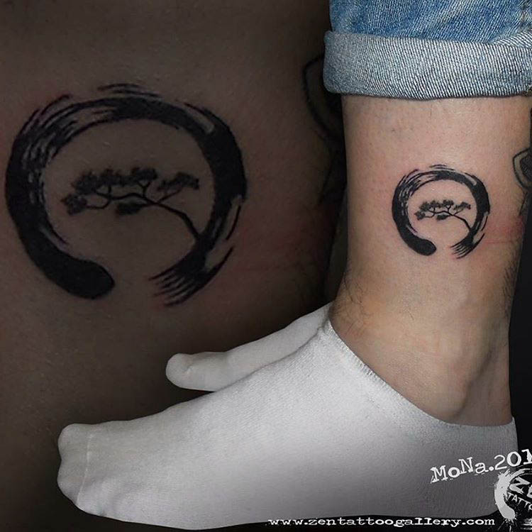 circle zen tattoo on ankle