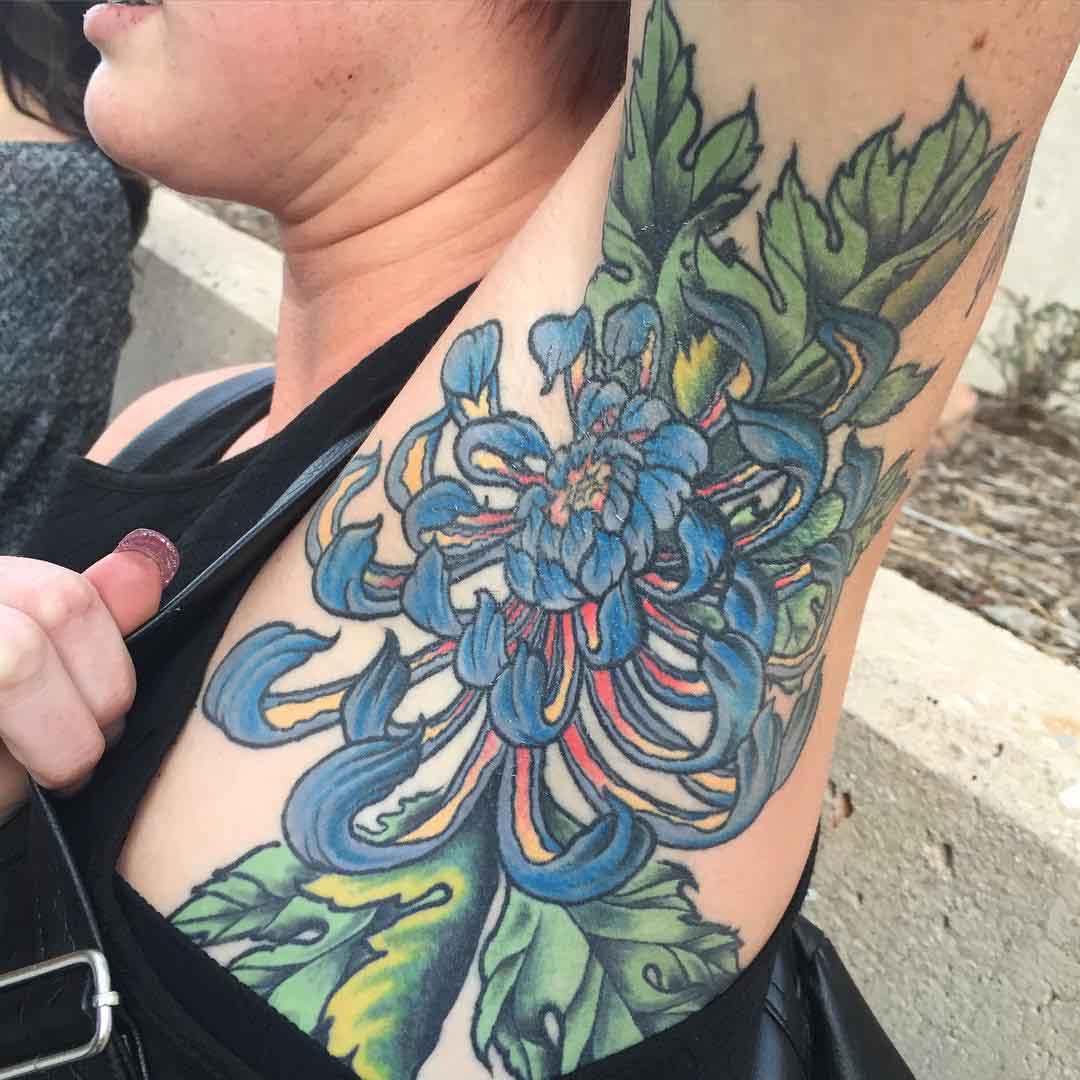 Blue Flower Tattoo on Armpit by jimiammo