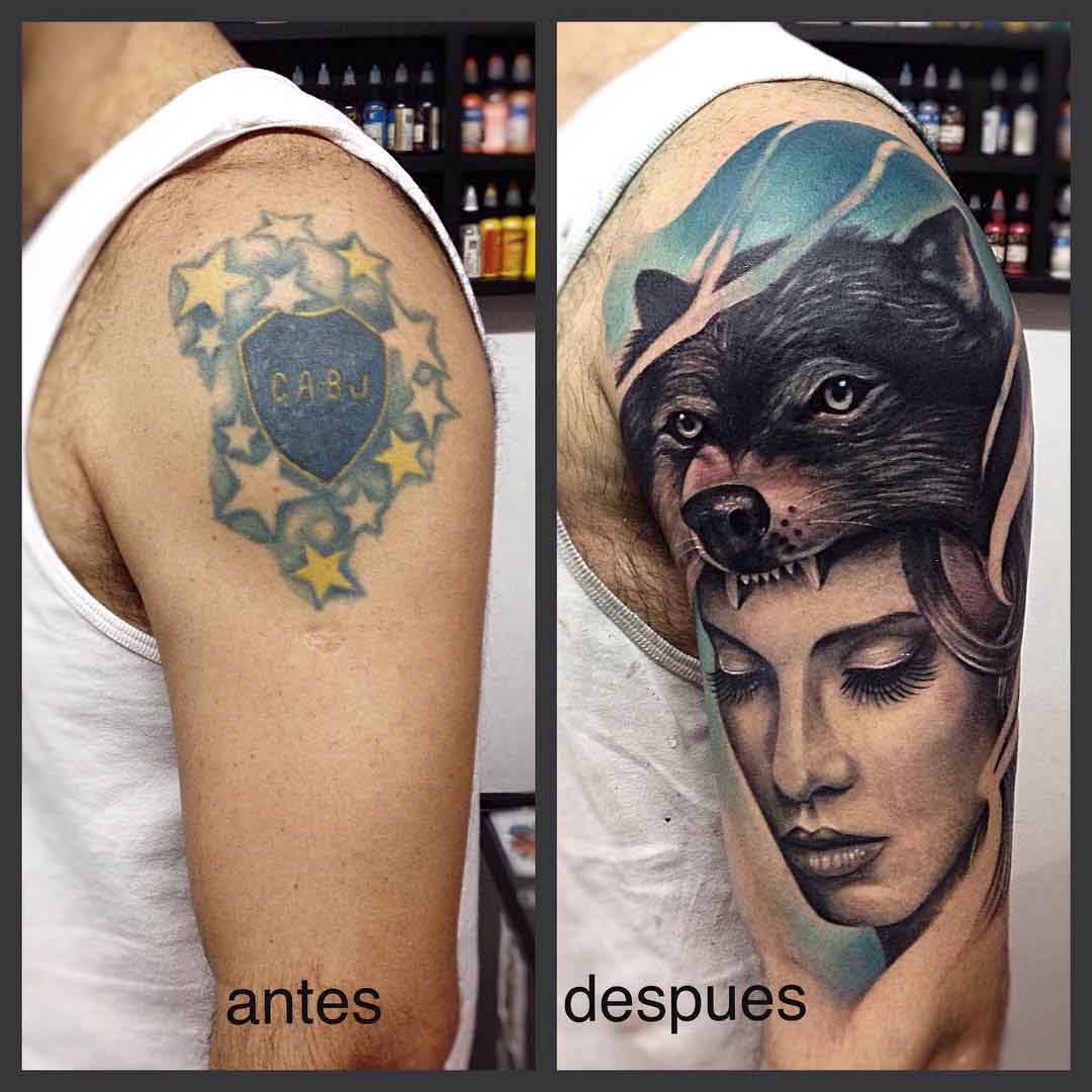 cover-up tattoo on shoulder