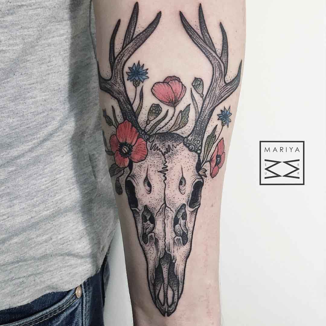 Stag Skull & Earthmote by Jessi Graden at Leviticus Tattoo in Minneapolis,  MN : r/tattoos