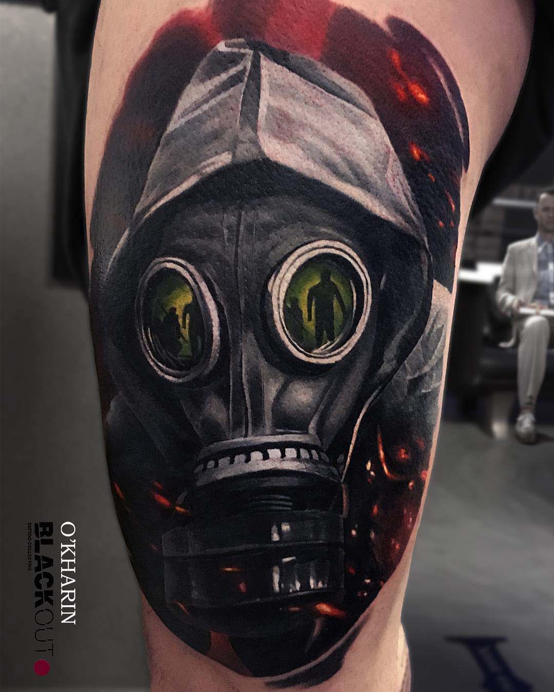 gas-mask Tattoo, Javier Eastman