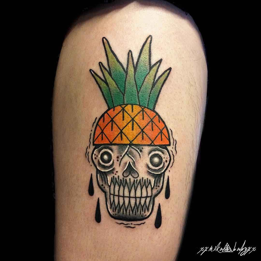 skull tattoo pineapple
