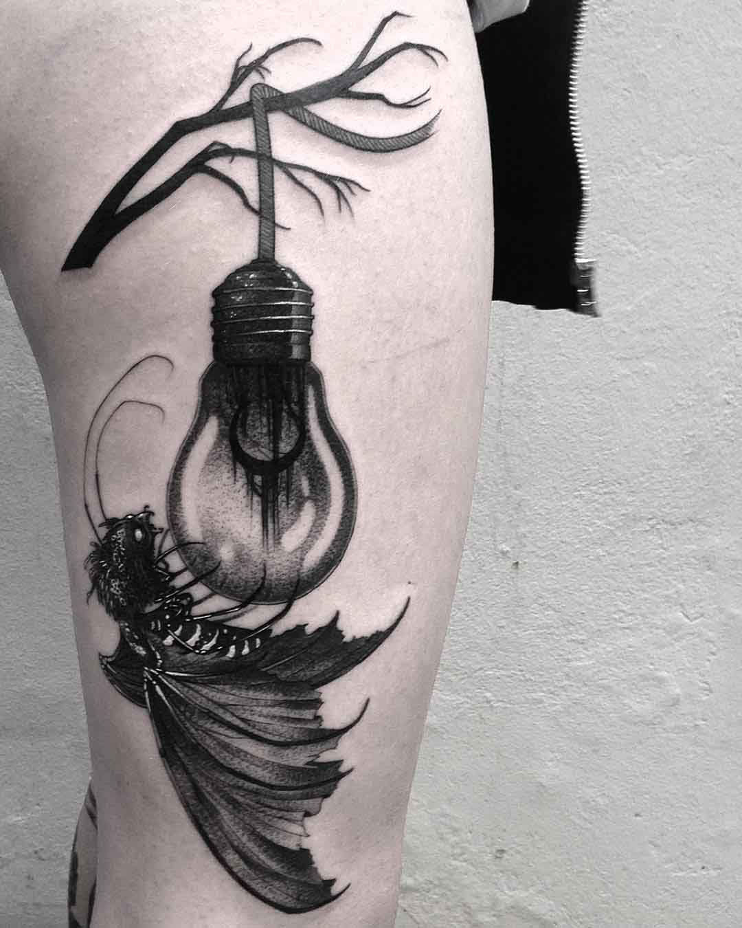 moth tattoo and bulb