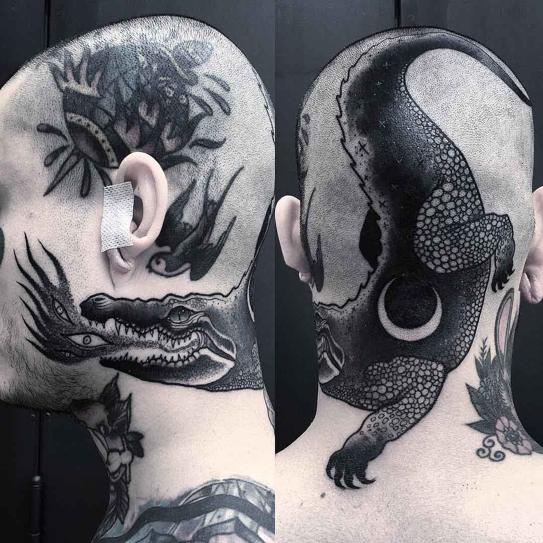 head tattoo alligator