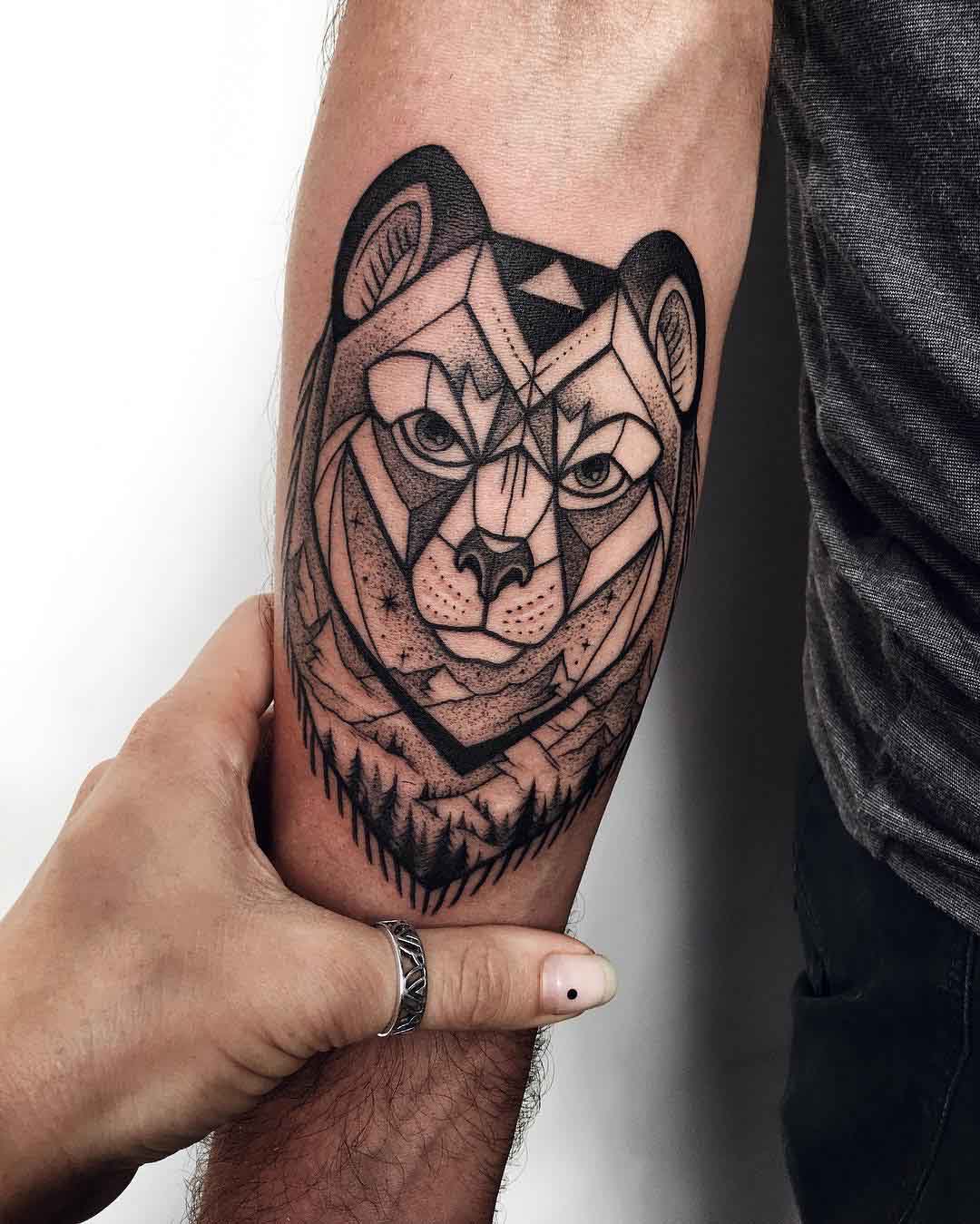 arm tattoo bear dotwork
