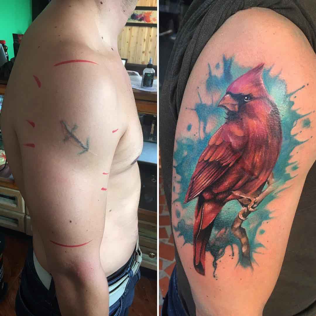 shoulder cover up tattoo bird