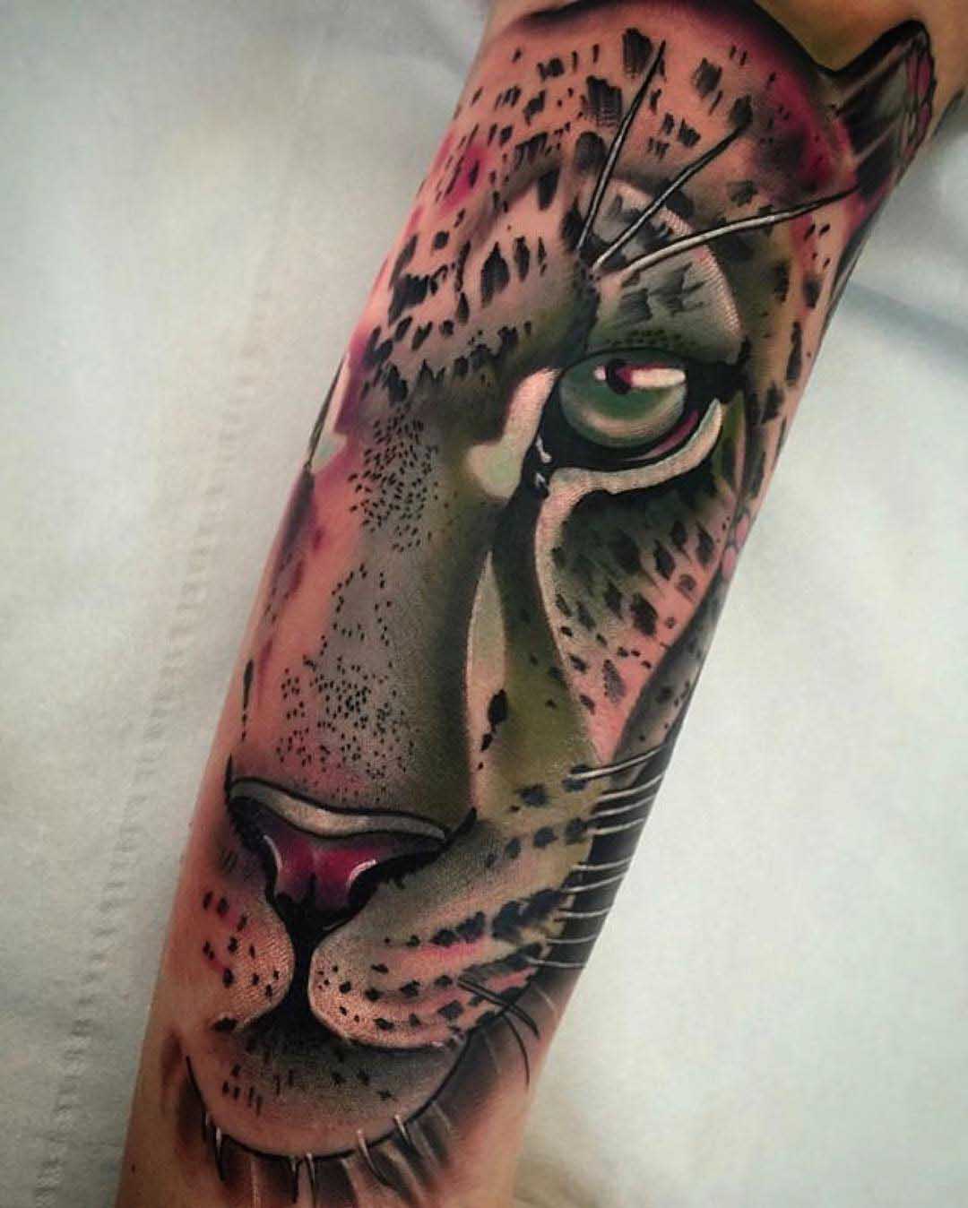 animalistic sleeve tattoo puma face
