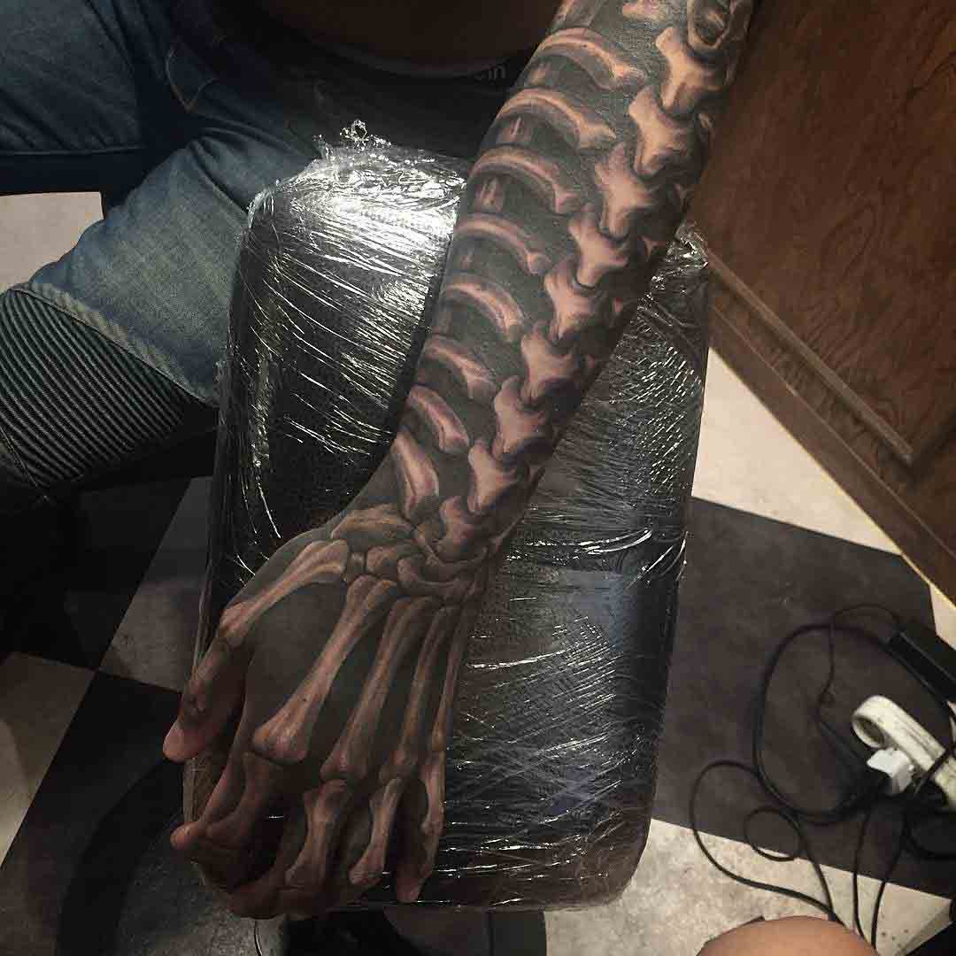 hand arm tattoo sleeve skeleton