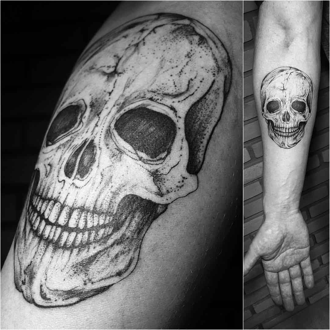 forearm classic skull tattoo