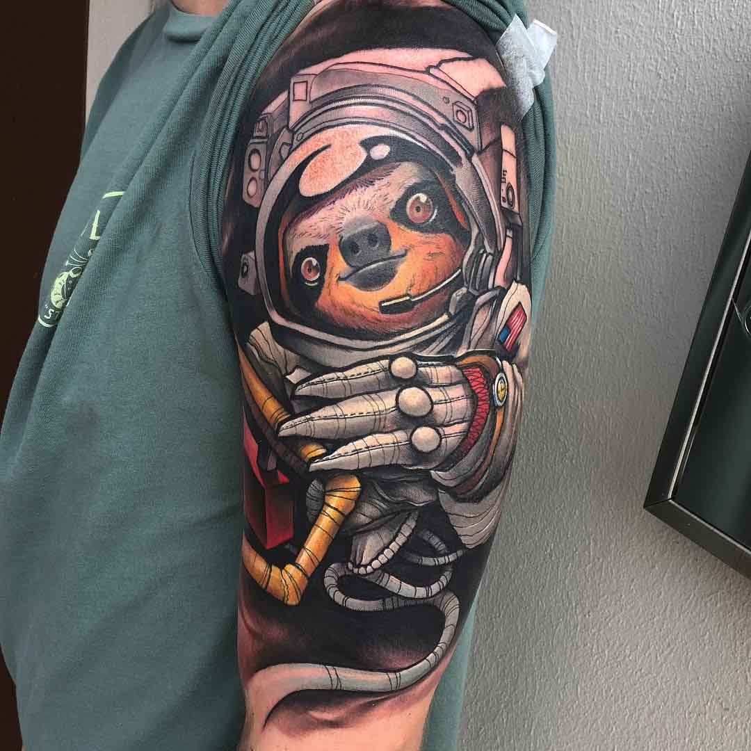sloth tattoo in astronaut suit
