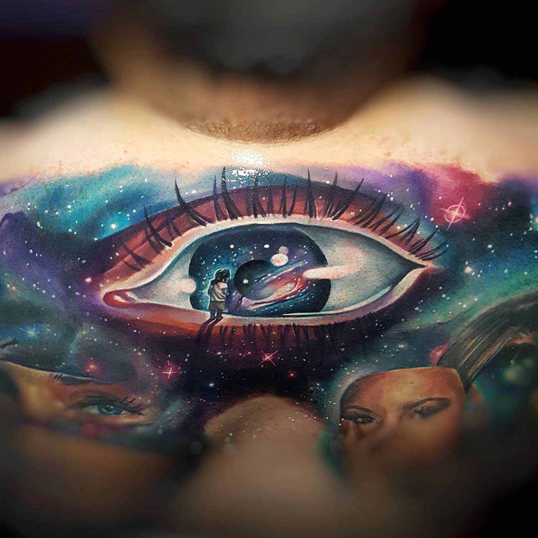 a kid on an eye tattoo
