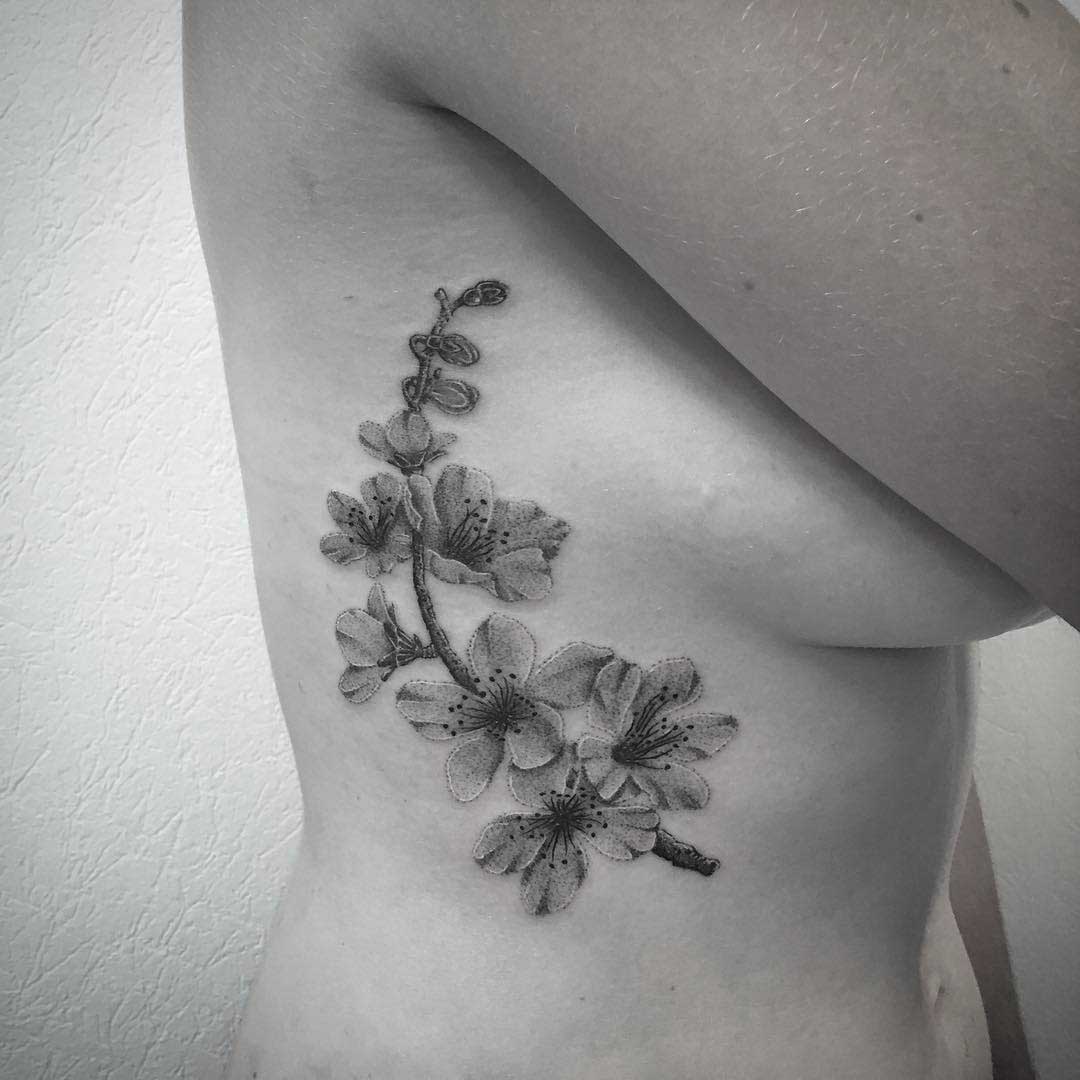 Tattoo tagged with flower small cherry blossom single needle micro  line art hongdam spring rib tiny ifttt little nature four season  fine line  inkedappcom