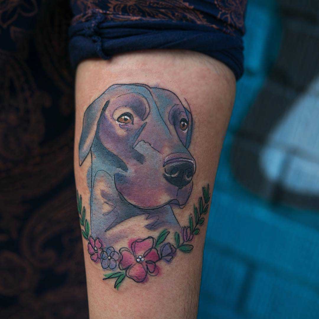 watercolor tattoo dog head