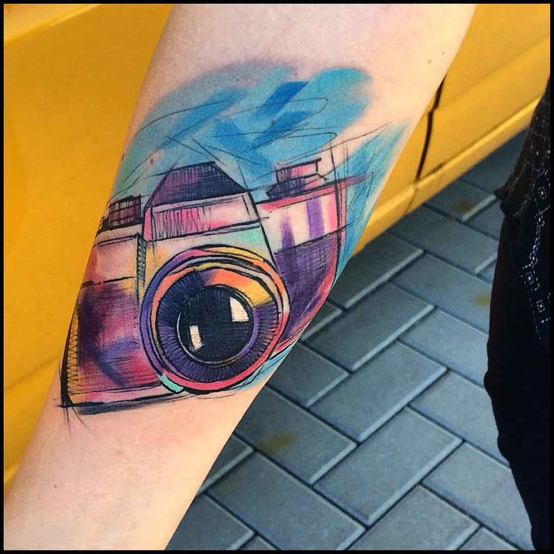 photo camera tattoo watercolour