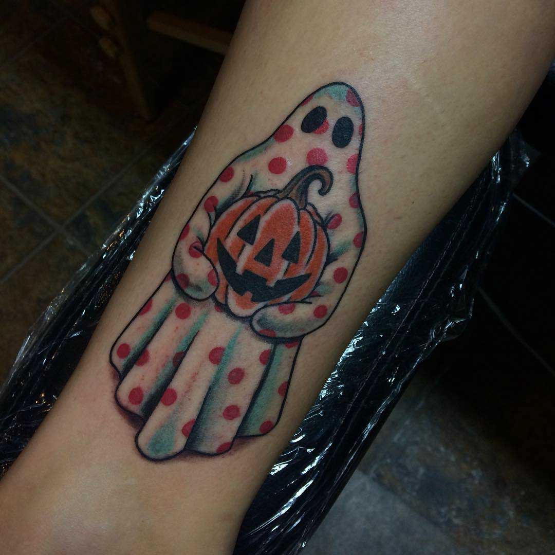arm tattoo ghost with pumkin Hellooween