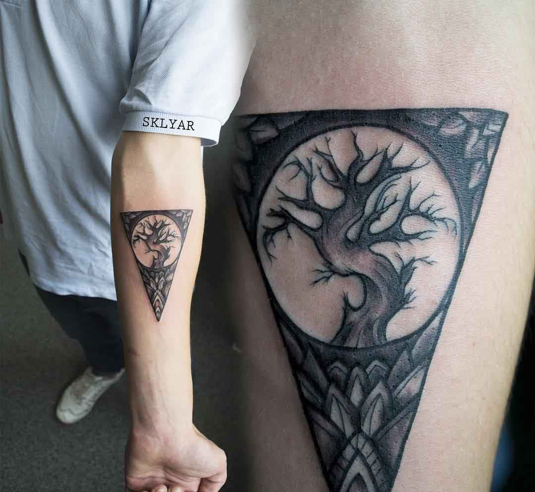 tree tattoo black and gray