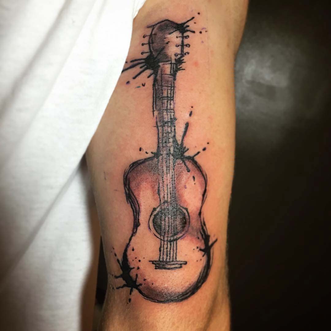 tricep tattoo guitar watercolor