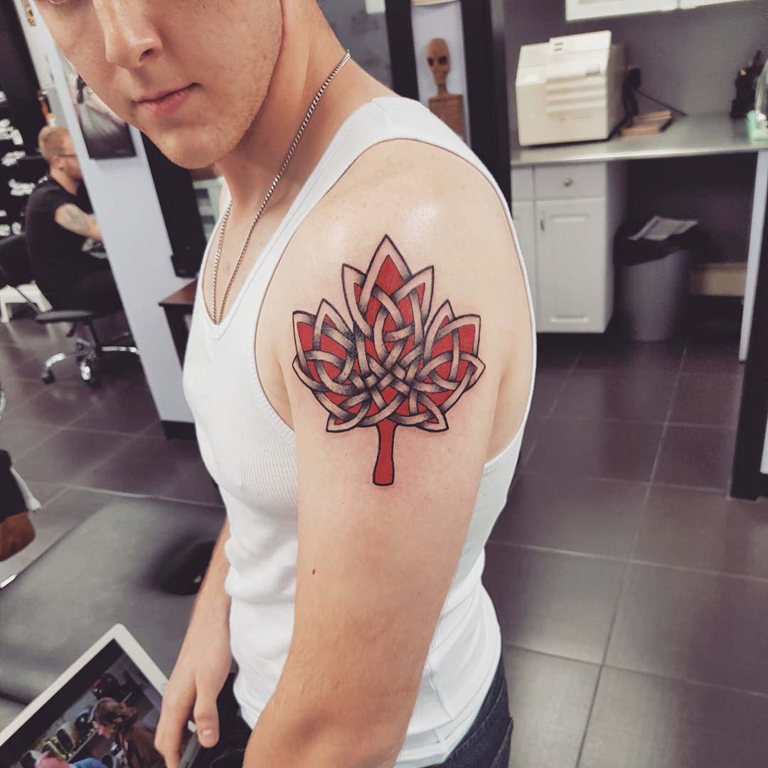 shoulder maple leaf tattoo celtic style