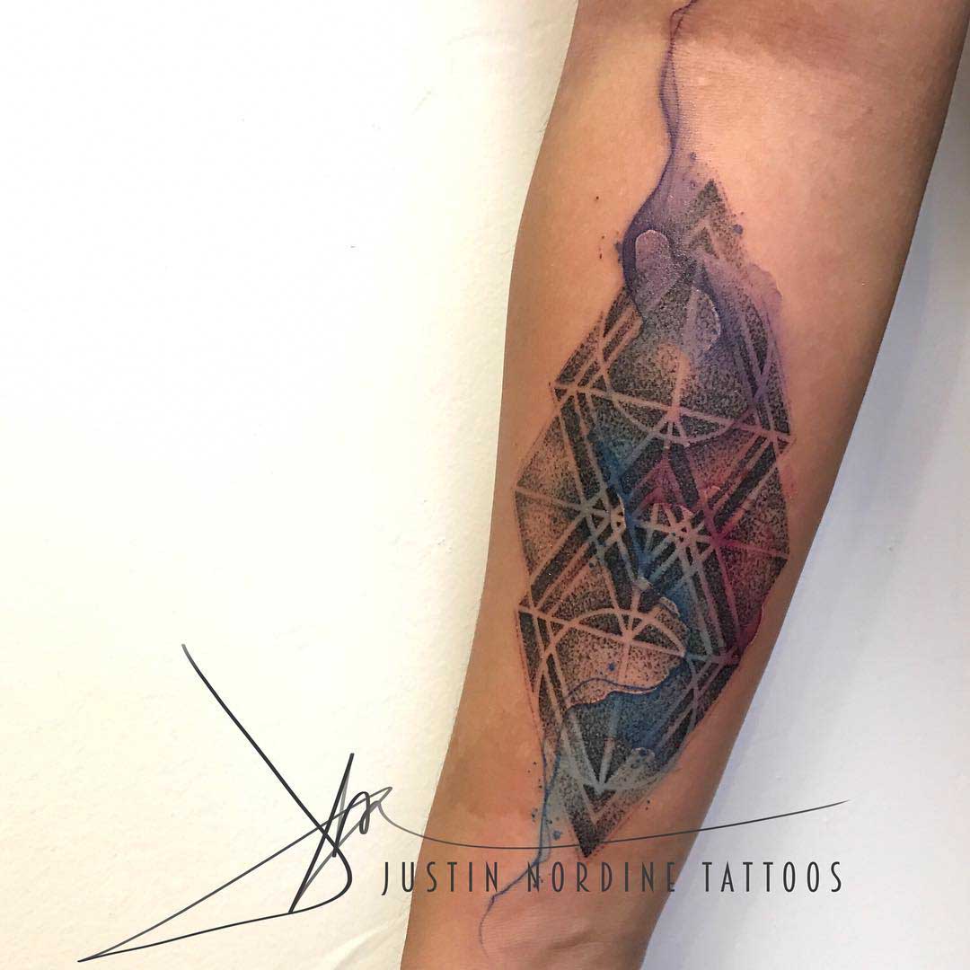 dotwork tattoo watercolor undertones geometric design