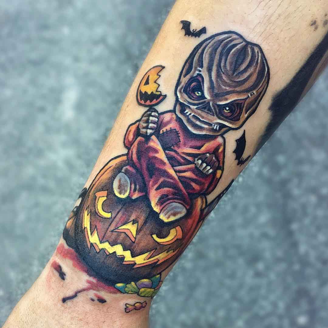 tattoo halloween kid and jack-o-lantern