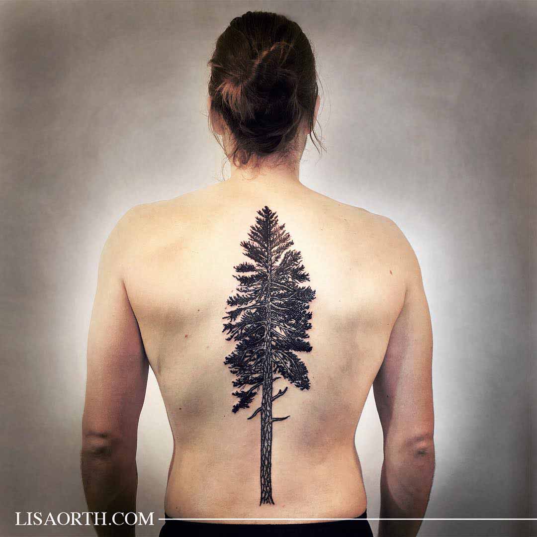 back tattoo pine tree