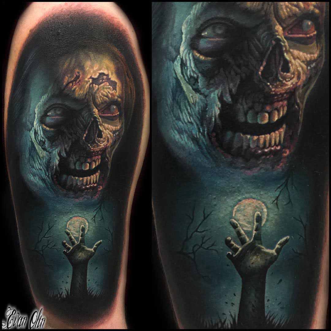 zombie tattoo on shoulder