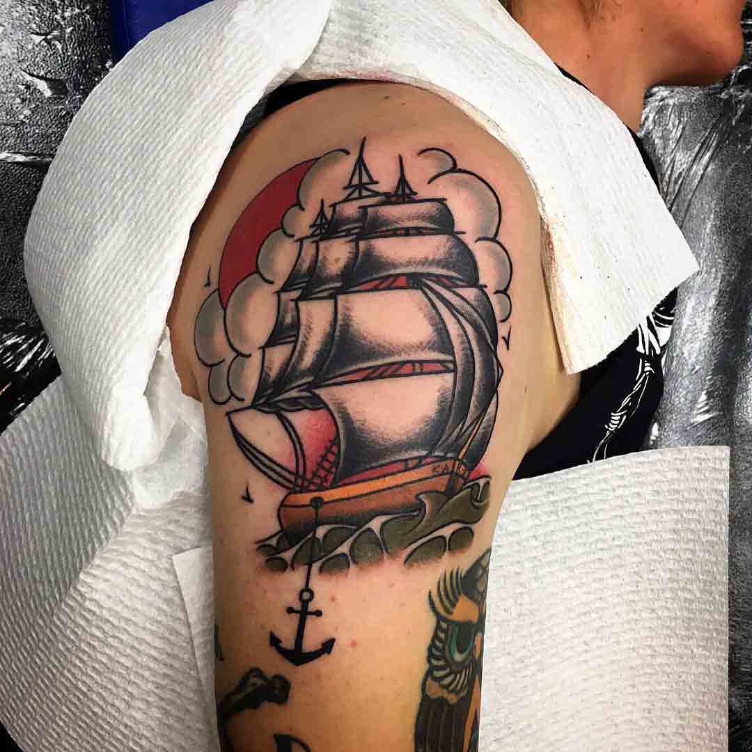 shouder tattoo nautical ship with sails