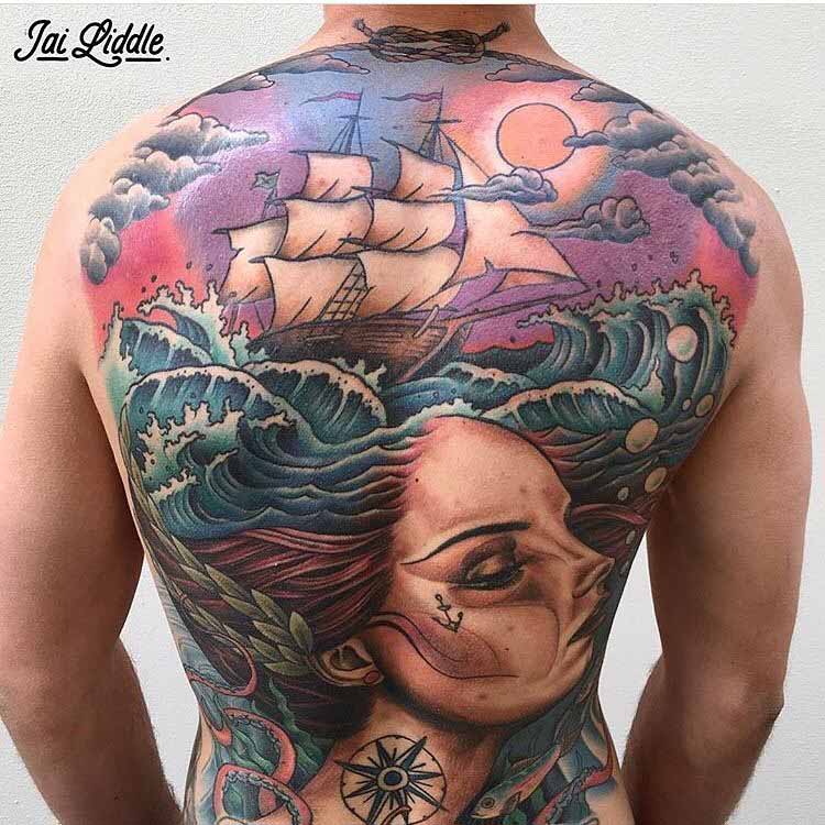 full back tattoo nautical theme