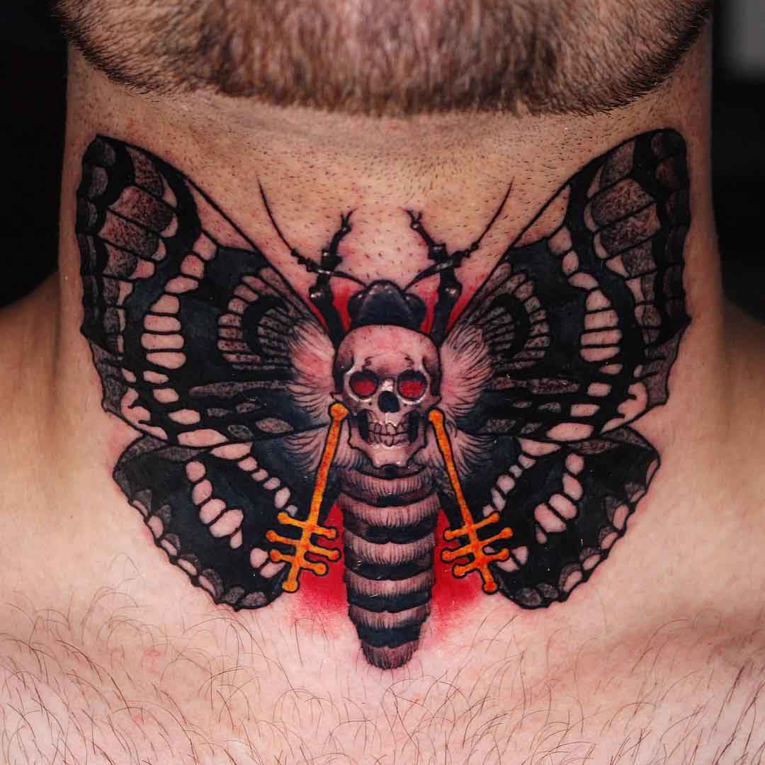 neck tattoo butterfly skull