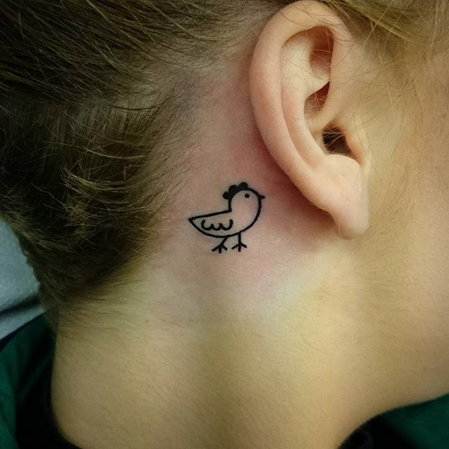 Small Chicken Tattoo Behind the Ear - Best Tattoo Ideas Gallery