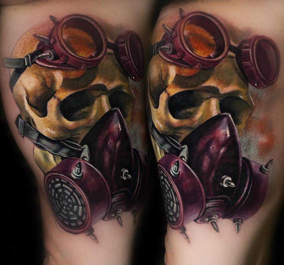 gas mask tattoo skull realistic