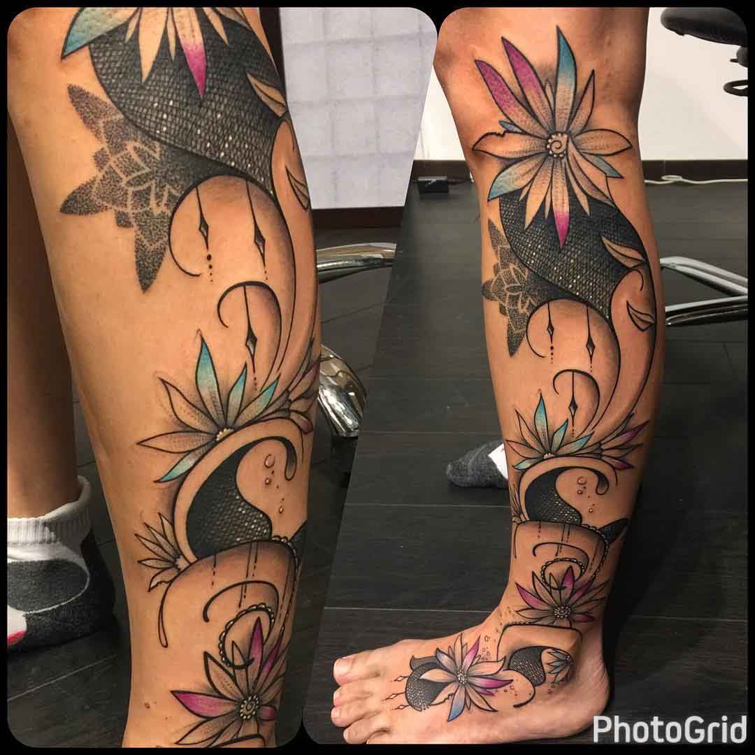 interesting tattoo on leg side
