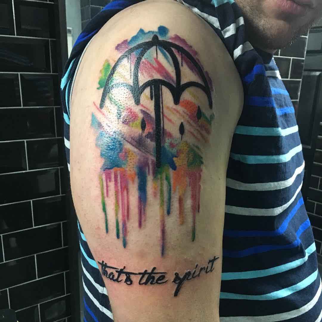 shoulder tattoo umbrella watercolor style