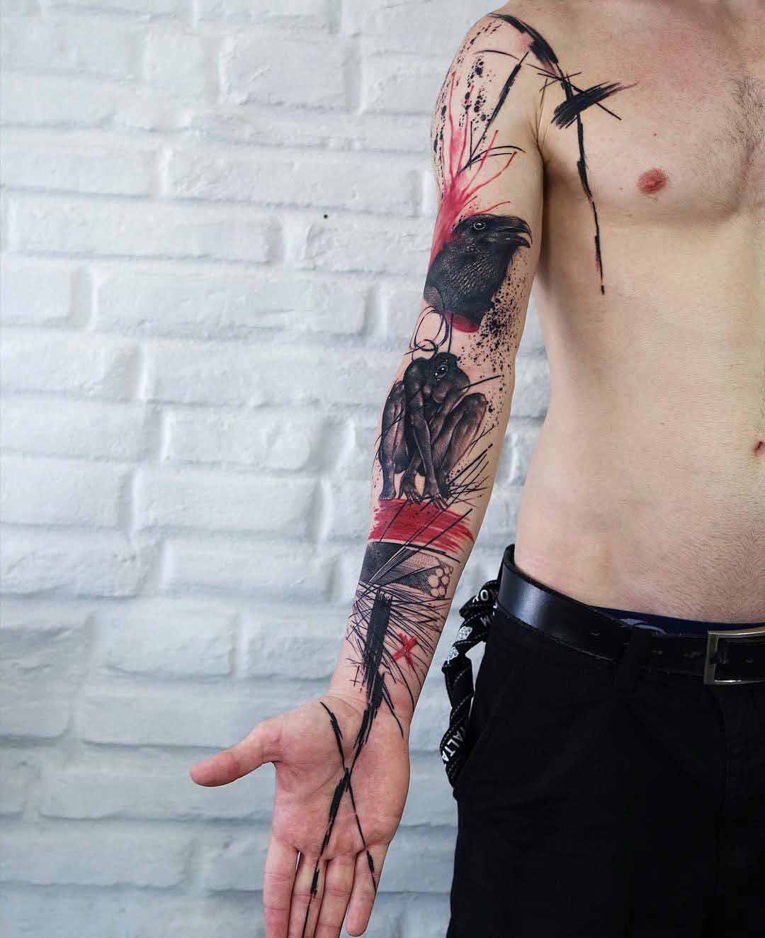 tattoo sleeve trash polka style