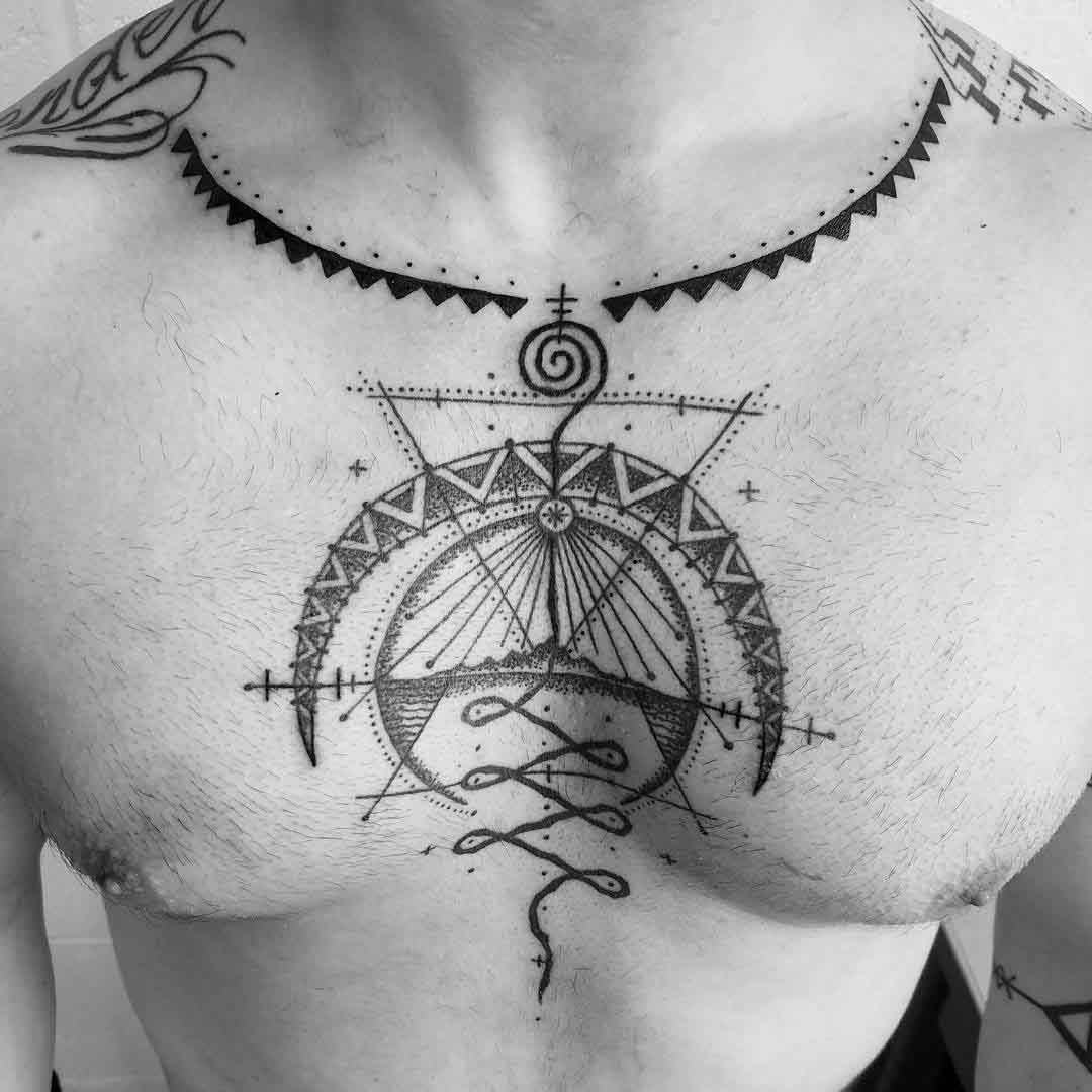 tattoo on chest moon necklace