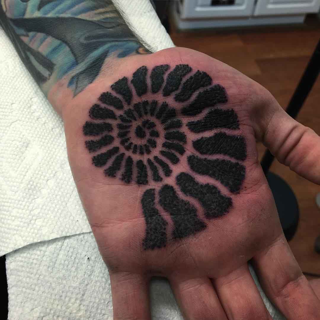 Dotwork Shell Tattoo on Palm by Brenton Potter