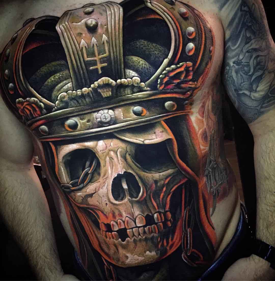 realistic royal skull tattoo with crown