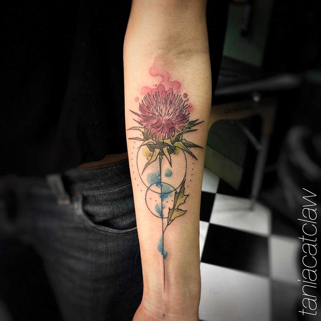 thistle tattoo watercolor style