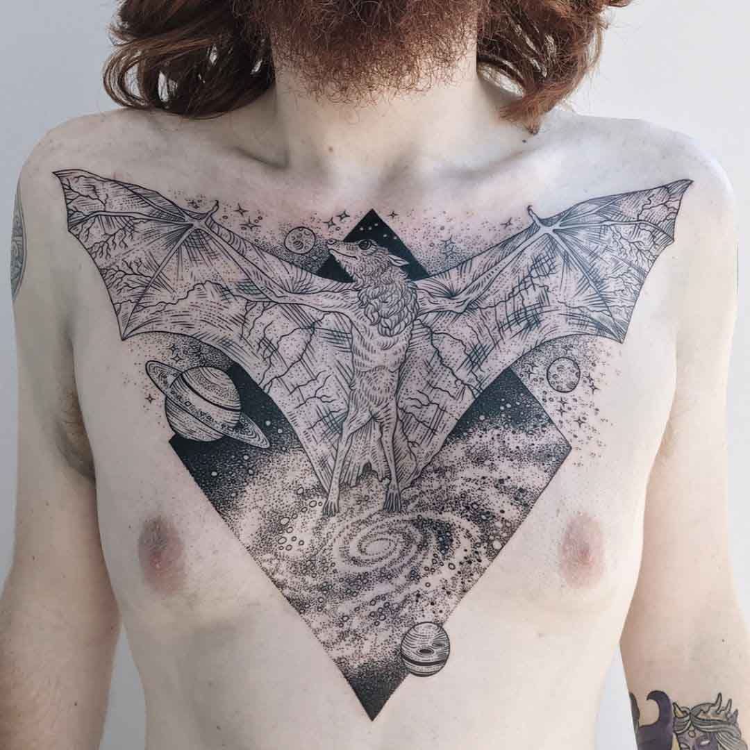 chest tattoo bat triangle